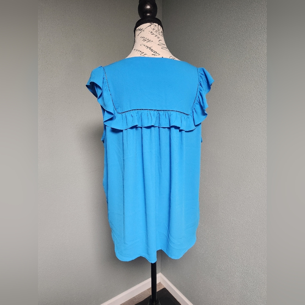 Loft Blue Ruffle V-Neck Women's Top - Picture 4 of 6